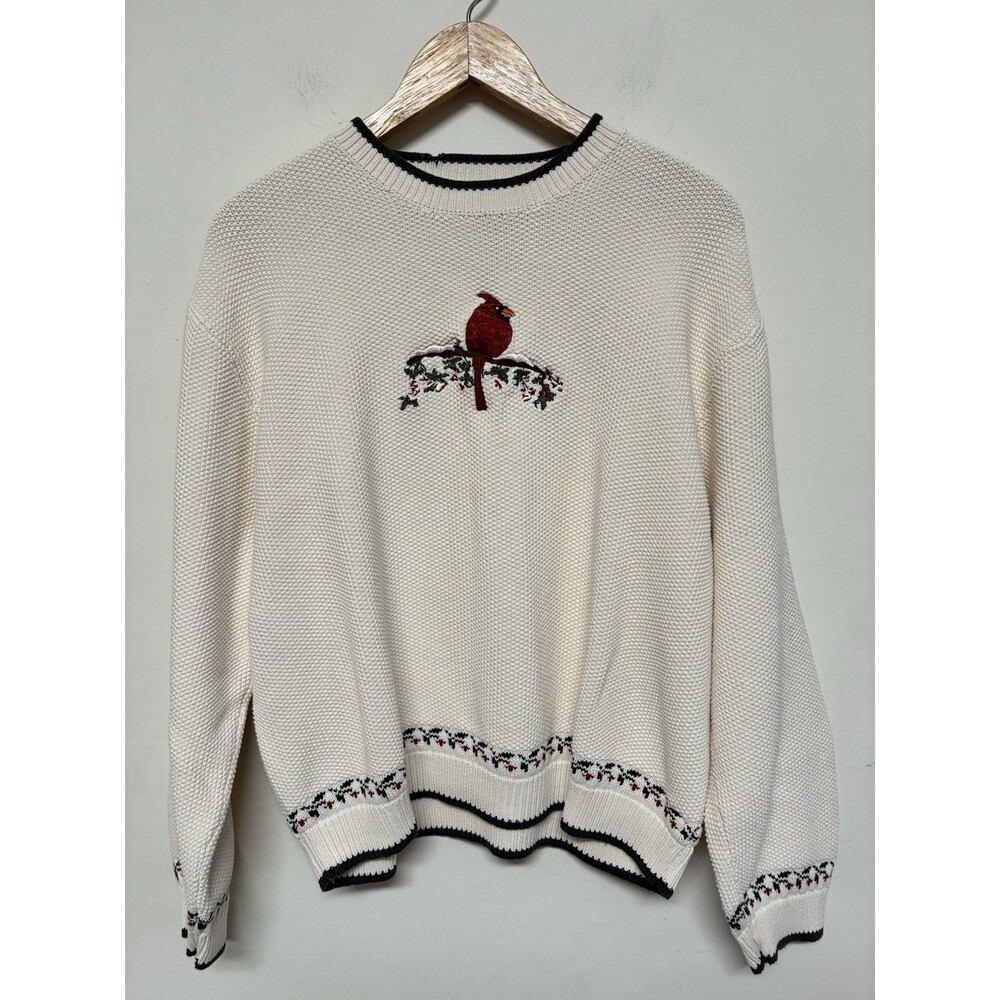 Cabela's Women's Crewneck Red Cardinal Waffle Sweater 2XL Y2K Grannycore Holiday